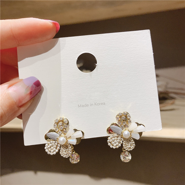 south korea dongdaemun large flower 925 silver needle handmade rhinestone eardrops short temperament wild fashion earrings jewelry