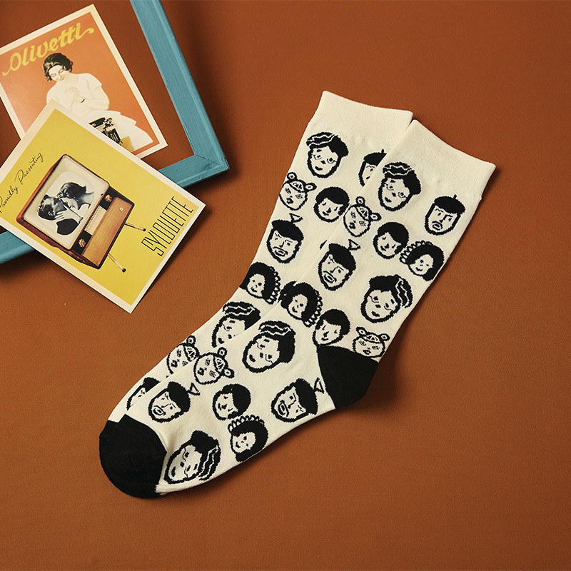 Socks Funny Little Man Long Socks Men and Women Korean Style Mid-Calf Harajuku Style Cute Girl Japanese Cartoon Net Red Fashion Socks