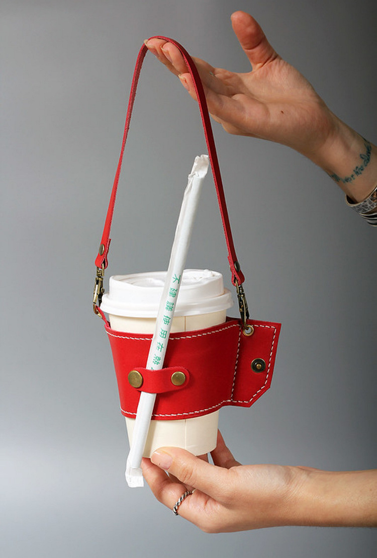 定制环保奶茶杯套 皮质手提杯子杯套保护套 隔热防烫可折叠瓶套