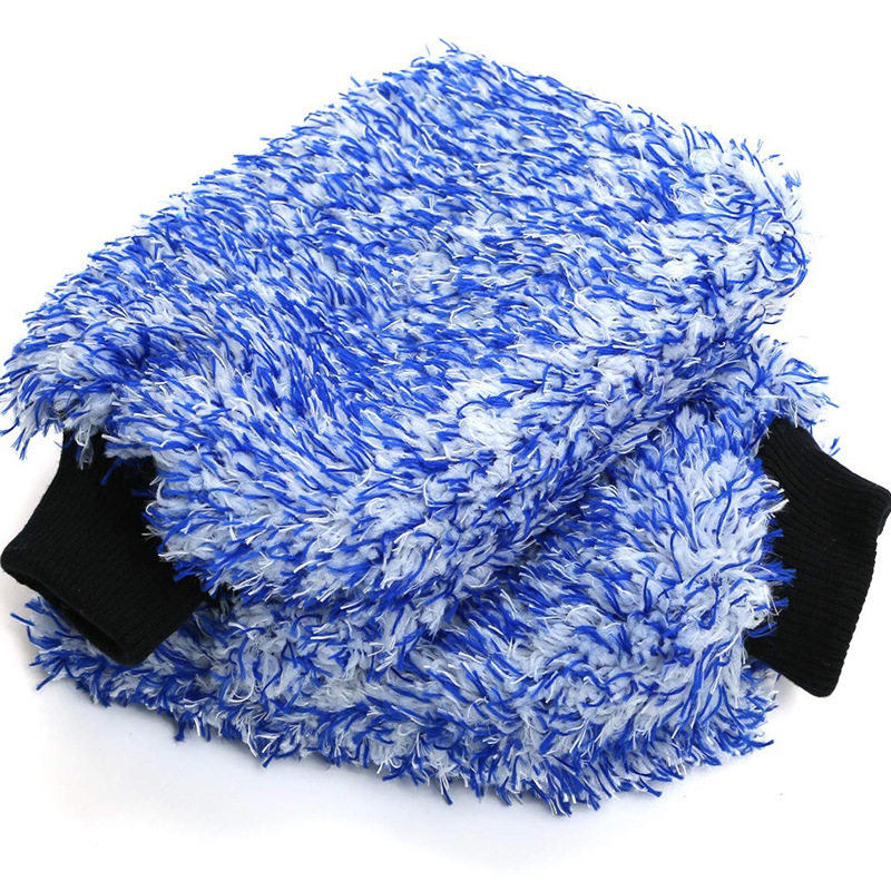 跨境爆款热卖洗车工具 超细纤维双面大号彩色长毛珊瑚绒洗车手套