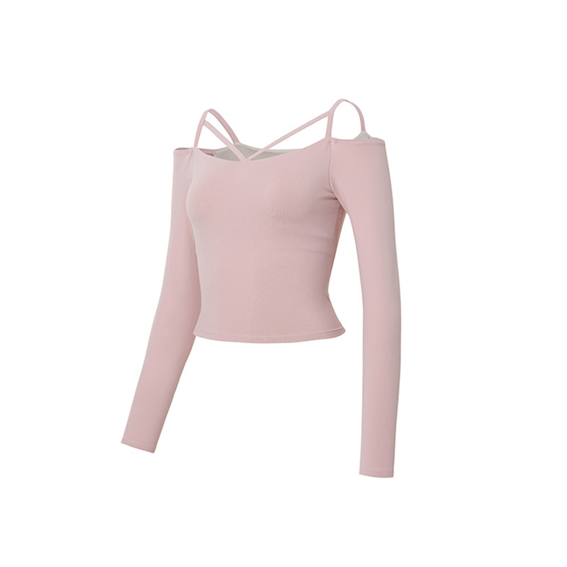 Autumn and Winter New Strapless Sexy Running Long Sleeve Blouse Cross-Border Yoga Clothes Sports Fitness Top Navel-Exposed Tights