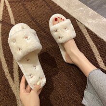 女士毛绒拖鞋漏趾居家棉拖鞋Ladies plush slippers flip flops