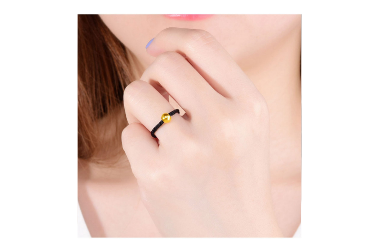 黄金戒指女18k金转运珠足金光珠情侣红绳金豆豆小金珠抖音同款