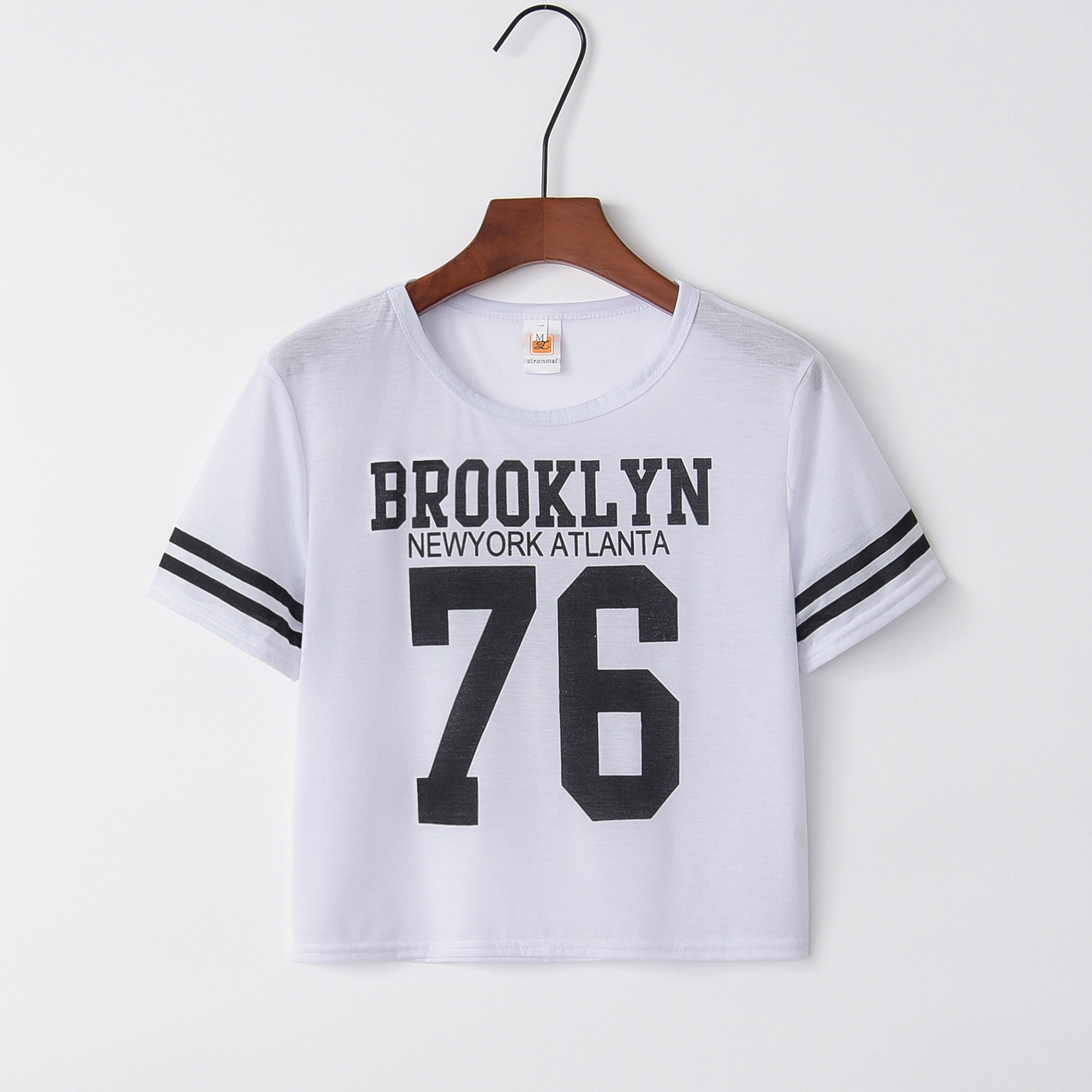 9038#夏装新款棉宽松76数字字母印花短袖t恤 高腰露脐短款罩衫