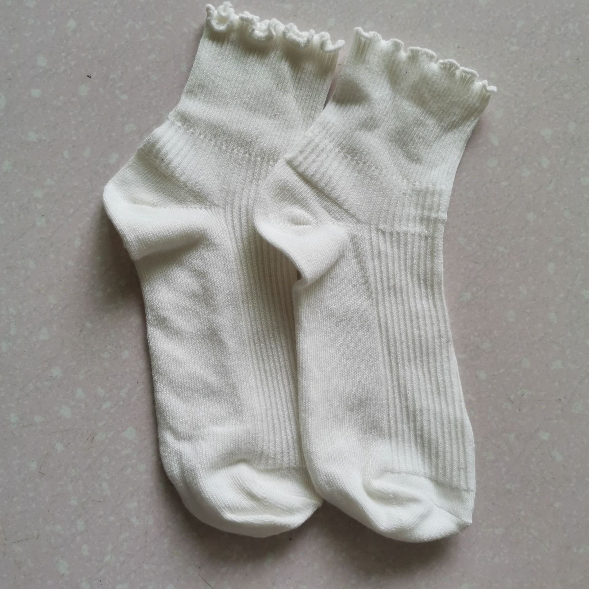 日单双针木耳边女袜纯色少女袜春夏糖果色女士棉线袜子赠品批发