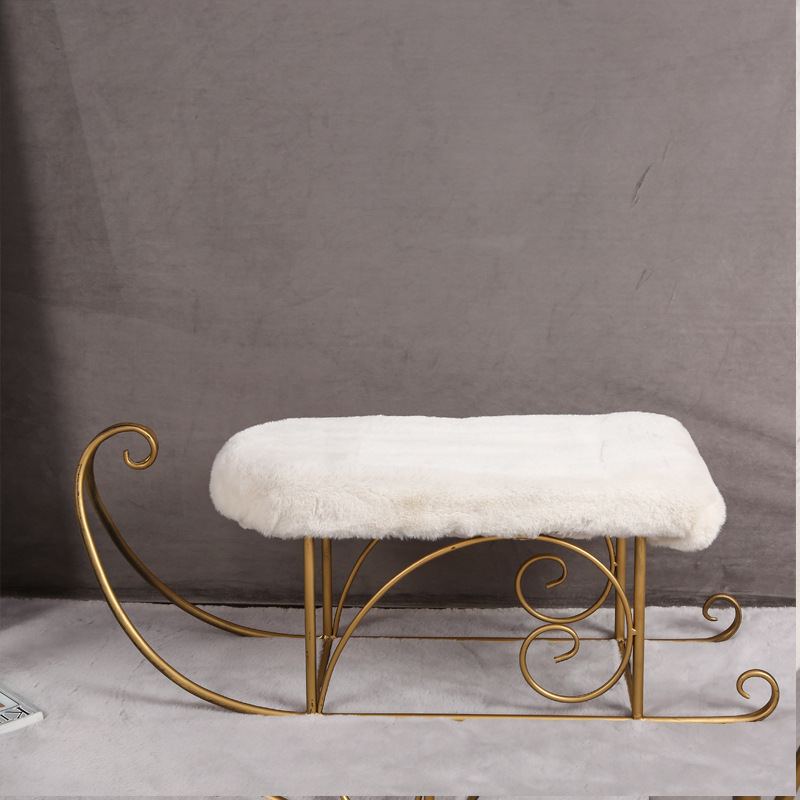 现代潮流玄关白色半圆换鞋凳 北欧时尚家居客厅兔绒椅子定制批发