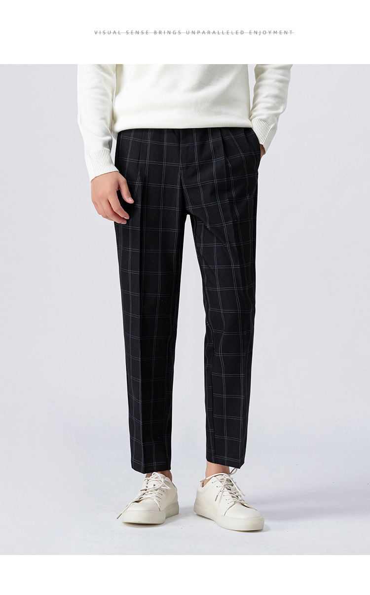 格子西裤男秋季款韩版潮流青年休闲裤垂感直筒商务男士九分西装裤