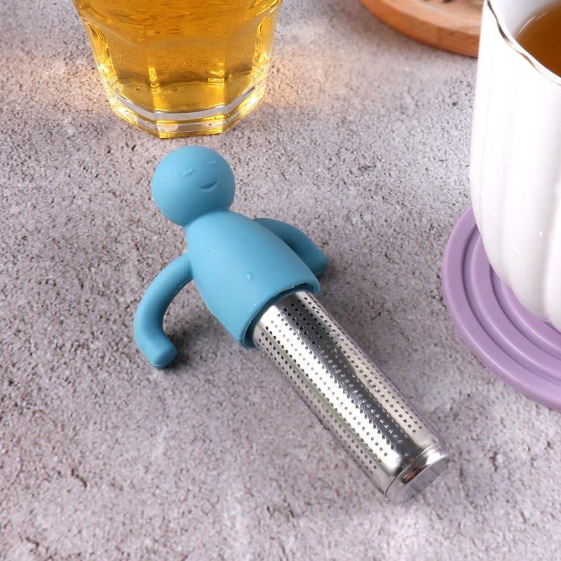 Creative Silica Gel Tea Strainer Tea Making Tools Stainless Steel 304 Tea Strainer Cute Little Man Separated by Tea Dust Lazy Man Tea Infuser