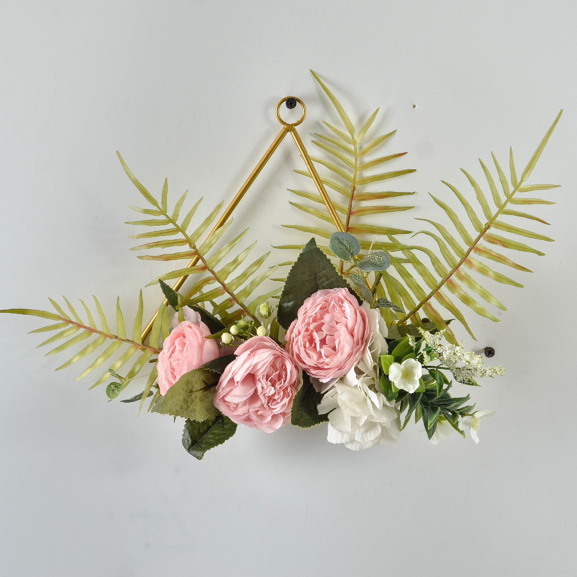 北欧创意墙上挂饰ins铁艺花环麻绳吊饰仿真花装饰 墙壁装饰直销