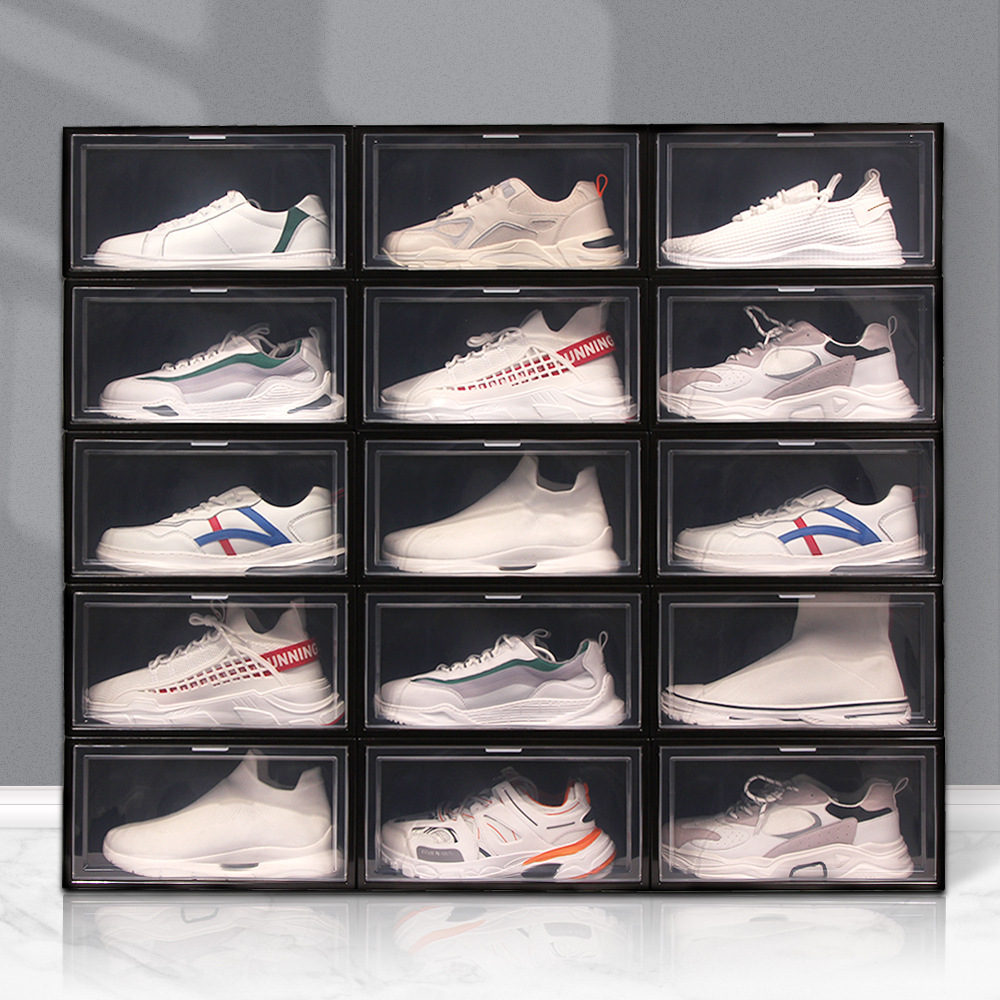 Transparent Pp Plastic Flip Storage Shoe Box Wholesale Shoe Cabinet Shoes Storage Box Foldable Air Jordan Sneakers Shoe Box Shoe Rack