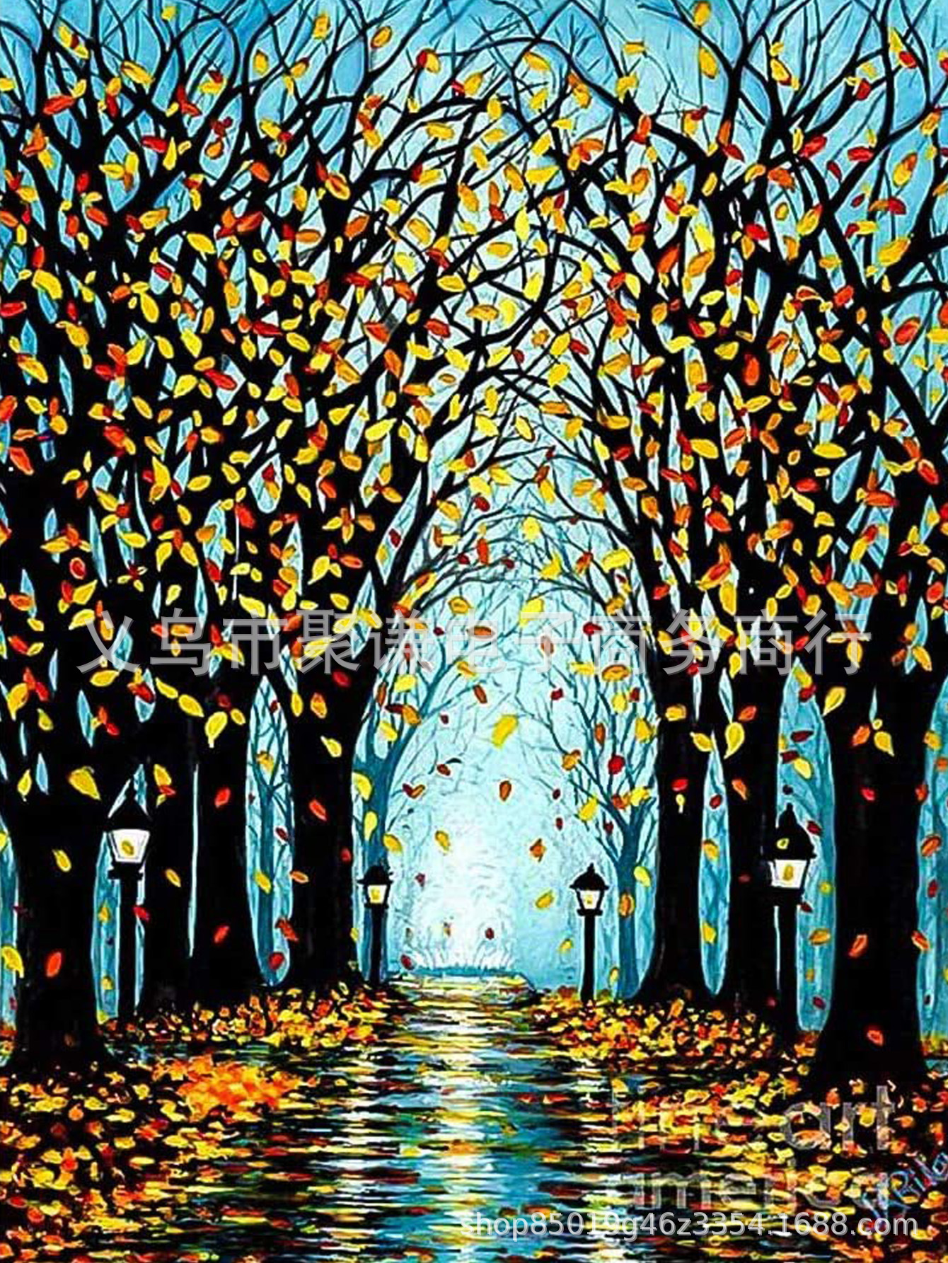 秋天大树落叶马路散步两排树 5d满钻钻石画 手工工艺品挂画居家