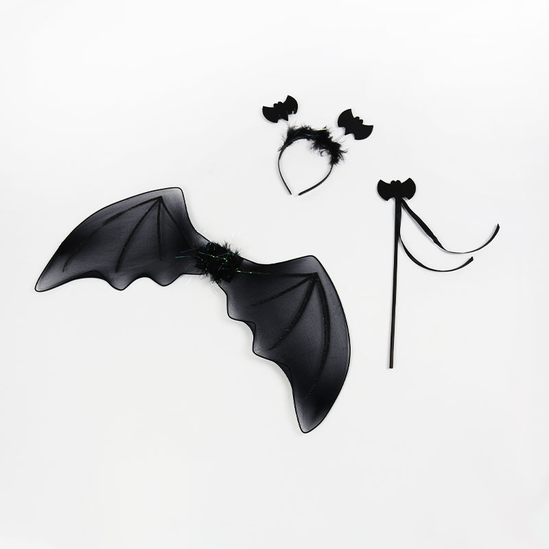 New Festival Party Costume Props Black Tulle Skirt Magic Wand Headband 4-Piece Set Bat Wings Set