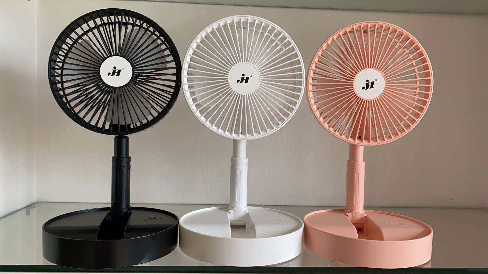 外贸新款充电折叠风扇简约纯色迷你小风扇便携台式带灯风扇批发