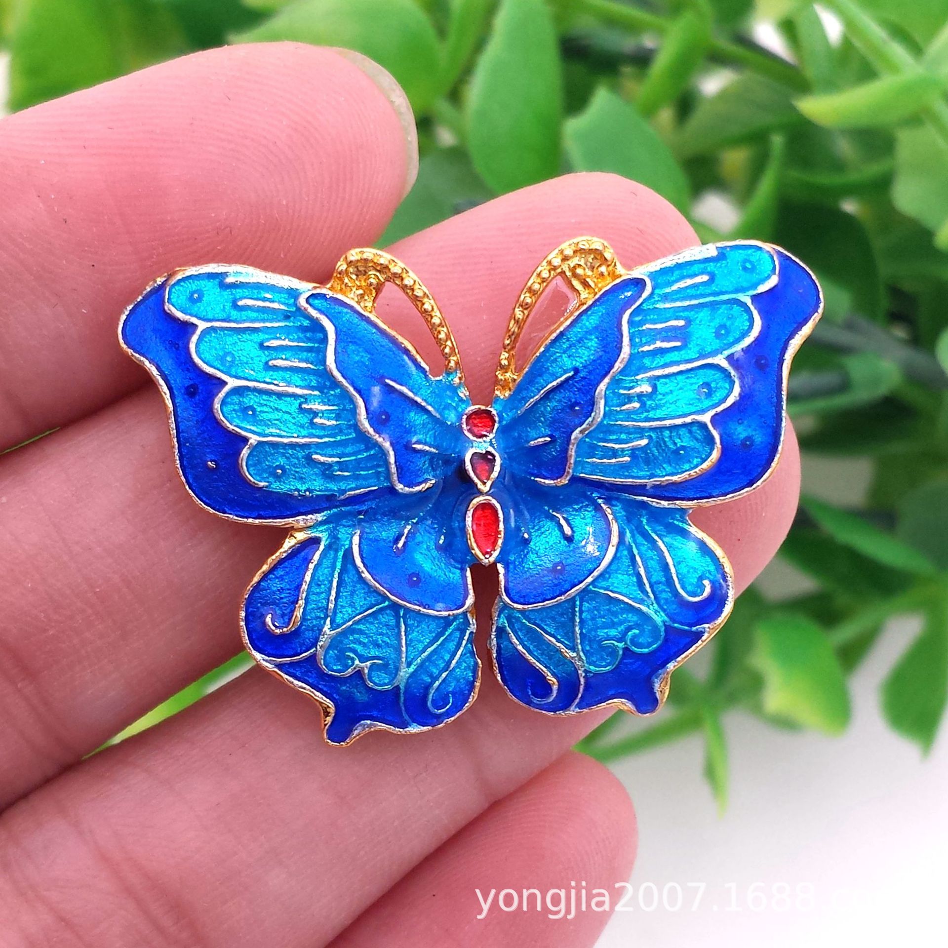 景泰蓝蝴蝶古风汉服头饰材料合金滴油珐琅配件烧蓝仿点翠饰品