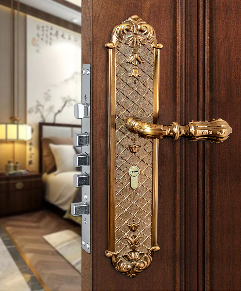 双力中式大门锁别墅双开门对开进户门纯铜锁芯防盗锁豪华型厂家