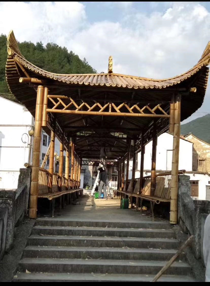 美丽乡村竹凉亭六角亭子中式长廊庭院小区户外园林景观竹亭子