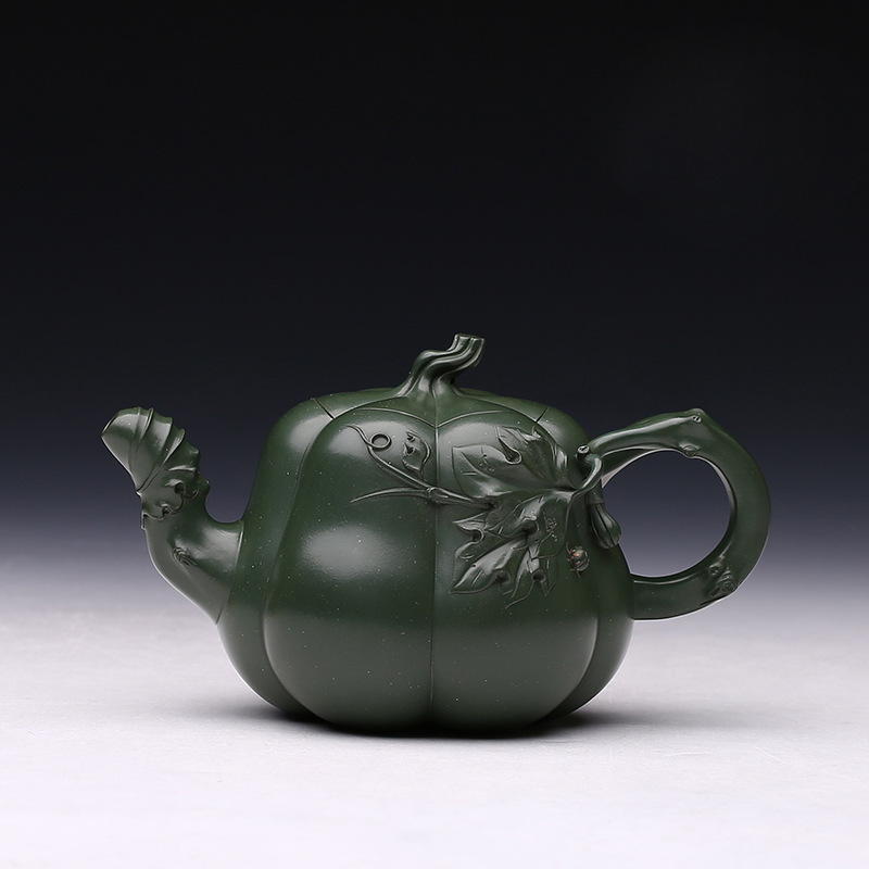 名家正品宜兴紫砂茶壶王红娟纯全手工制南瓜壶 原矿绿泥 紫砂茶具