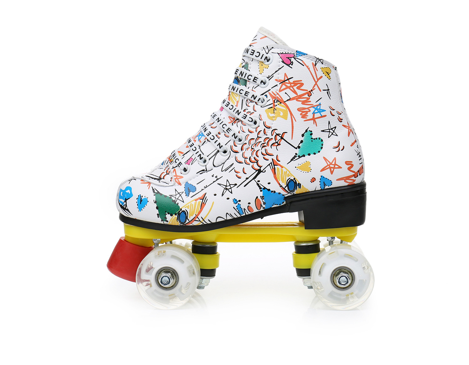 博格成人双排溜冰鞋四轮牛皮pu闪光全涂鸦轮滑鞋旱冰鞋批发