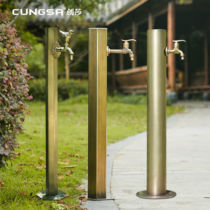 户外水龙头复古动物不锈钢立柱防冻庭院花园多功能洗衣机龙头家用
