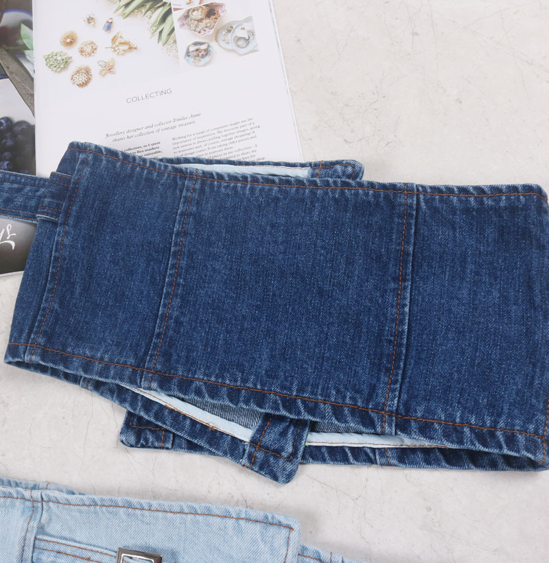 韩版不规则洗水蓝色牛仔腰封可调节束腰辣妹配连衣裙子宽腰带女潮