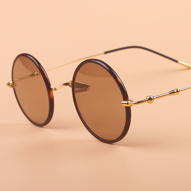 新豹隆水晶太阳眼镜圆形全框玳瑁色合金腿男女款支持订制厂家直供