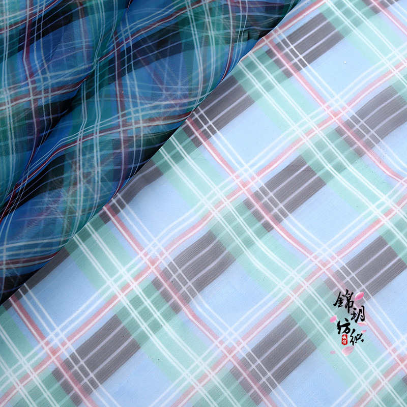 欧根纱彩色格纹布料格子印花纱时装连衣裙窗帘礼盒包装头饰发饰布