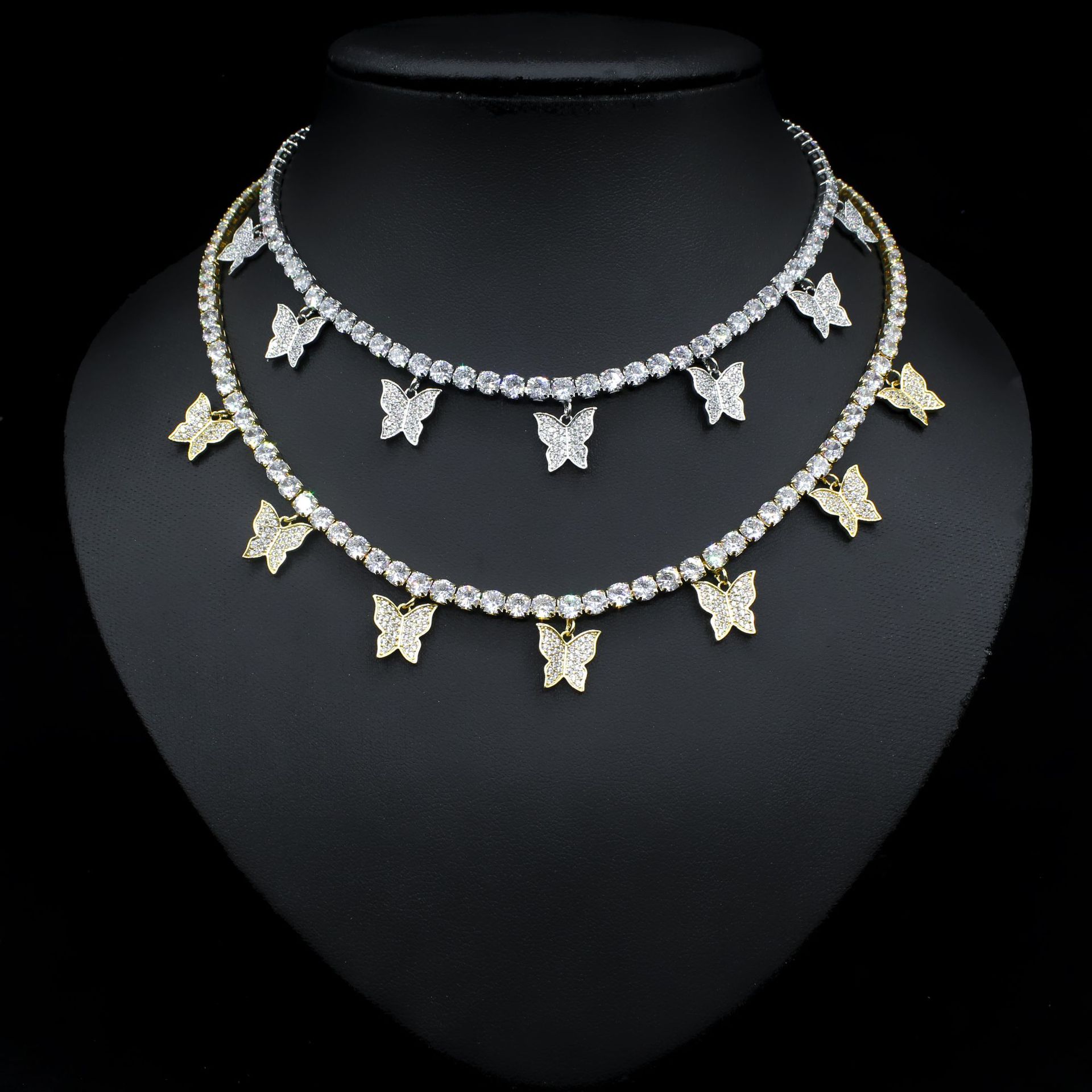 欧美外贸项链几何型蝴蝶片百搭时尚气质简约锆石新娘晚装礼服项饰