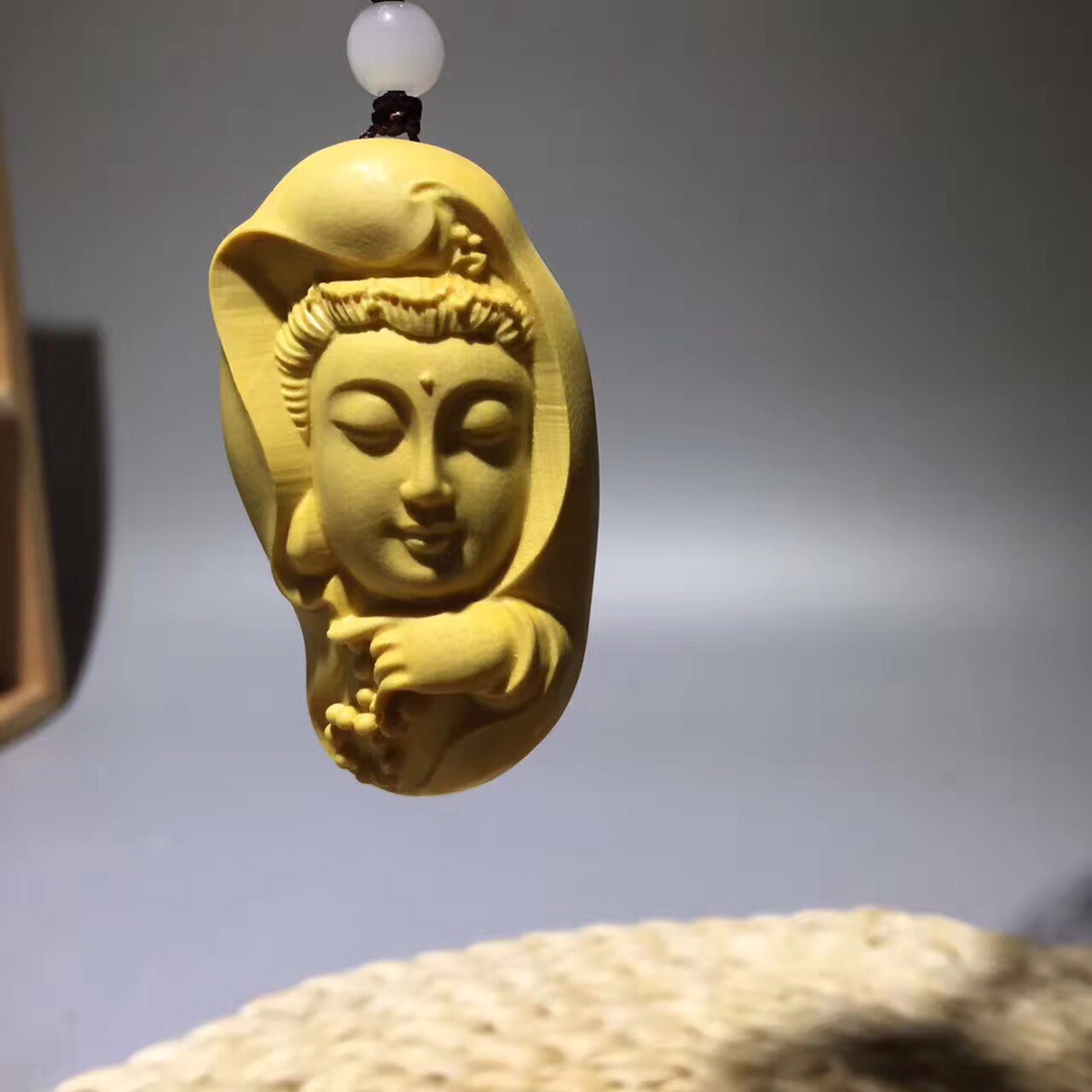 一件代发 黄杨木雕刻观音头手把件汽车用品车挂摆件创意礼品