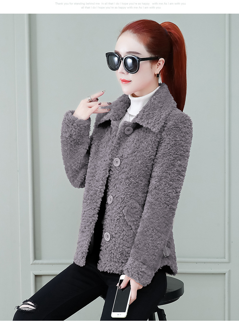 皮毛一体短款颗粒绒外套女装2020今年新款秋冬装外穿羊羔毛上衣服
