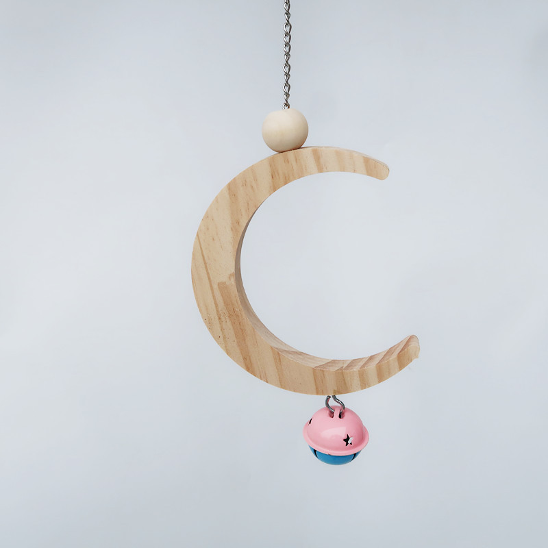 Parrot Supplies Toy Bird Solid Wood Moon-Shaped Swing Wooden Molar Bell Educational Toys Factory Wholesale