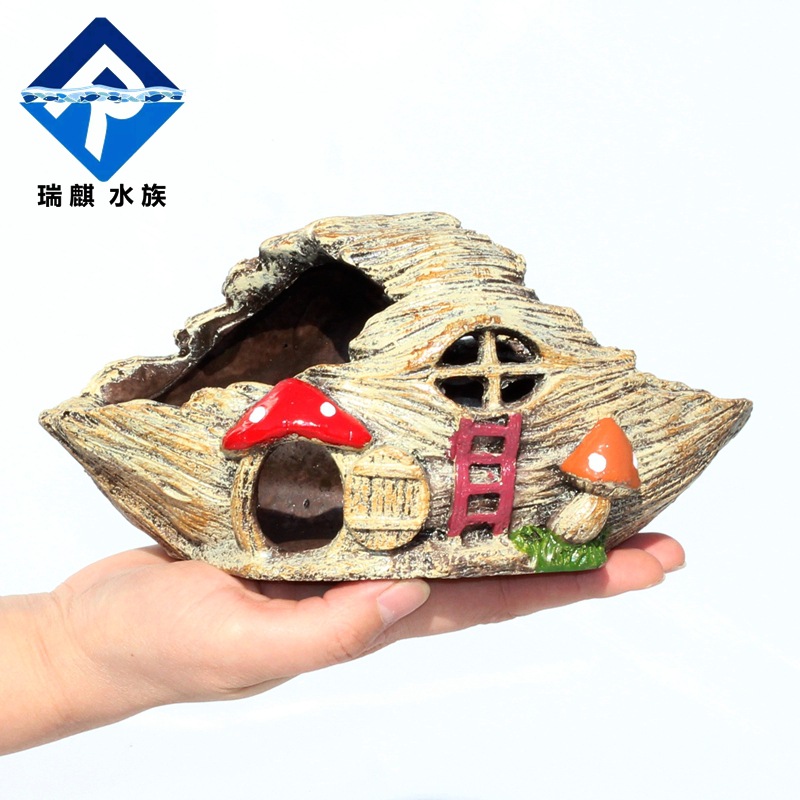 鱼缸假山造景树屋水族箱装饰假山石套餐假水草树房子创意木屋鱼躲