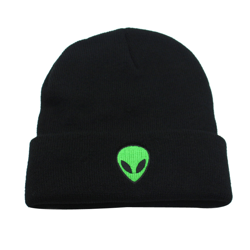 Foreign Trade Popular Style Hat European and American New Autumn and Winter Warm Alien Skull Embroidery Woolen Cap Men and Women Knitted Hat