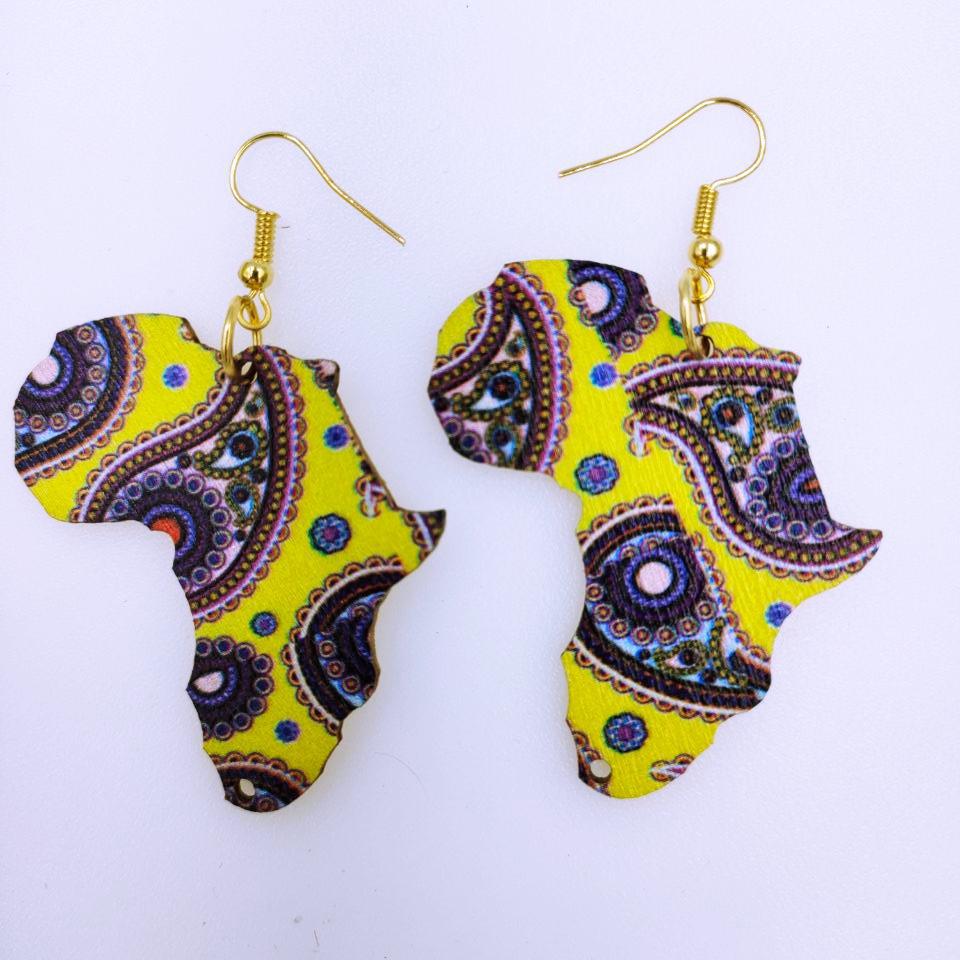义乌小商品源头厂家新款时尚非洲地图夸张耳饰 木质耳环