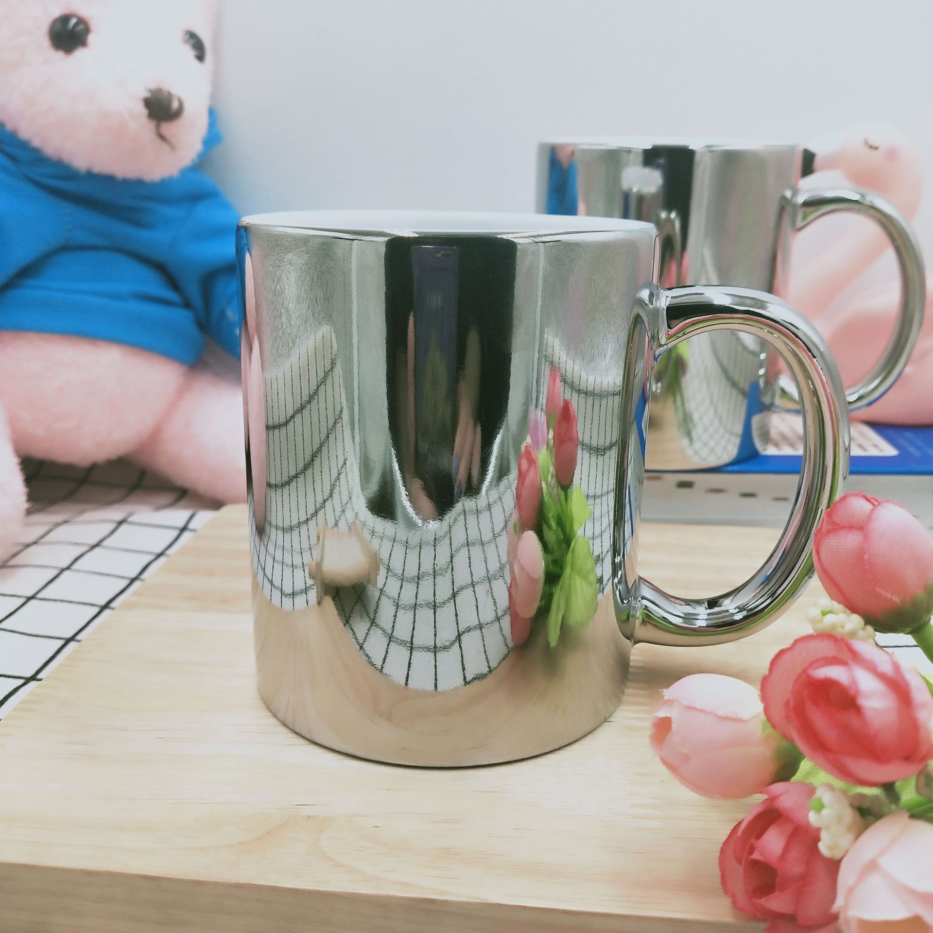 电镀陶瓷杯 镜面杯 倒影陶瓷咖啡杯 银色马克杯定制 镀金杯子