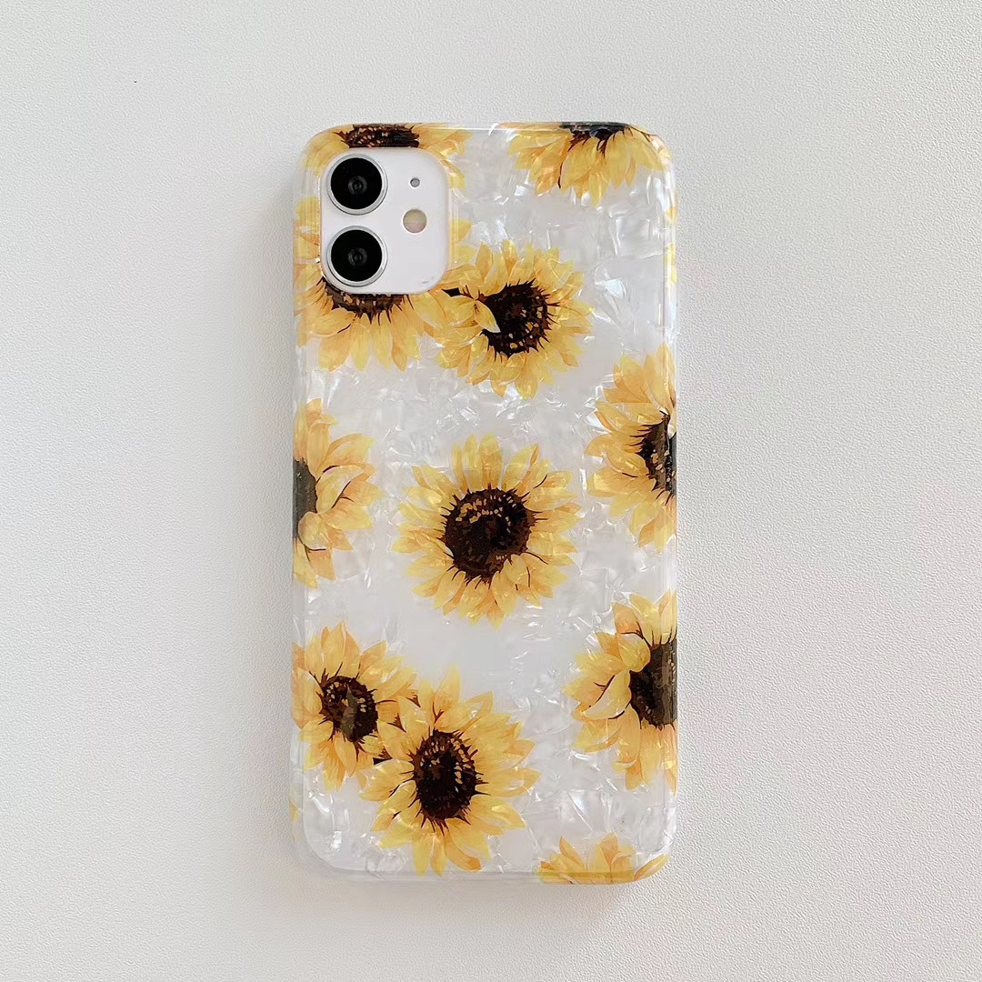 向日葵8plus适用苹果11手机壳xr xs max 7plus菊花贝壳纹硅胶软壳