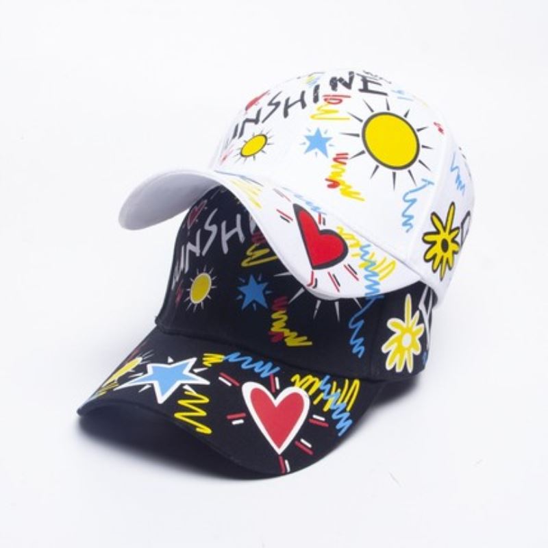 韩版个性涂鸦亲子鸭舌帽潮男街头棒球帽女遮阳帽儿童街舞嘻哈帽子