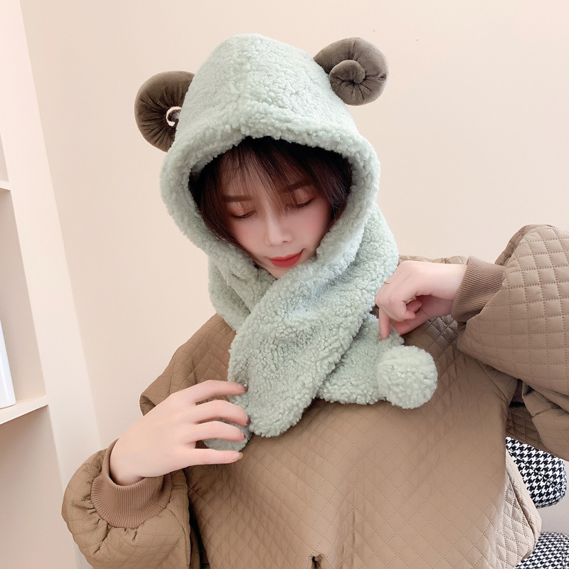 秋冬季可爱卖萌保暖软绵绵百搭可爱羊角保暖围巾暖手口袋