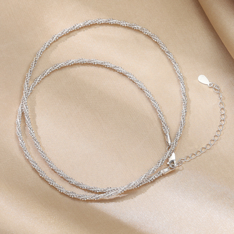 宸琪s925银扭绳麻花链女式锁骨链项链韩版简约时尚短款单链项饰品