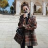 lattice woolen overcoat Mid length version Autumn and winter 2021 new pattern Korean Edition Easy Little Woollen cloth Ladies coat