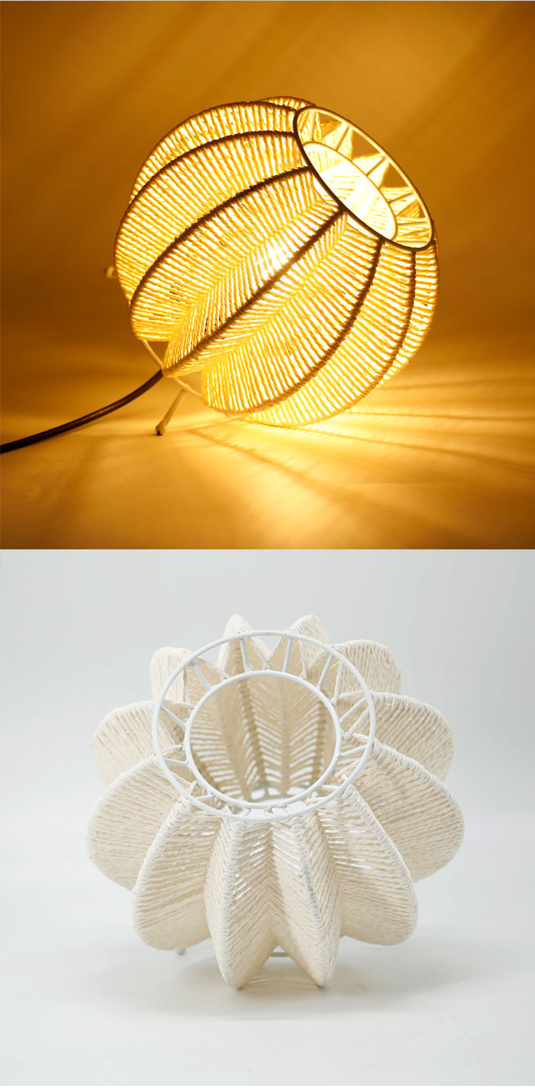 复古创意台灯 客厅卧室台灯 手工编织灯罩 纸绳台灯