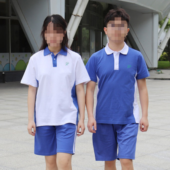 秋季两件套运动撞色套装夏季短袖深蓝色套头衫内穿春秋装校服