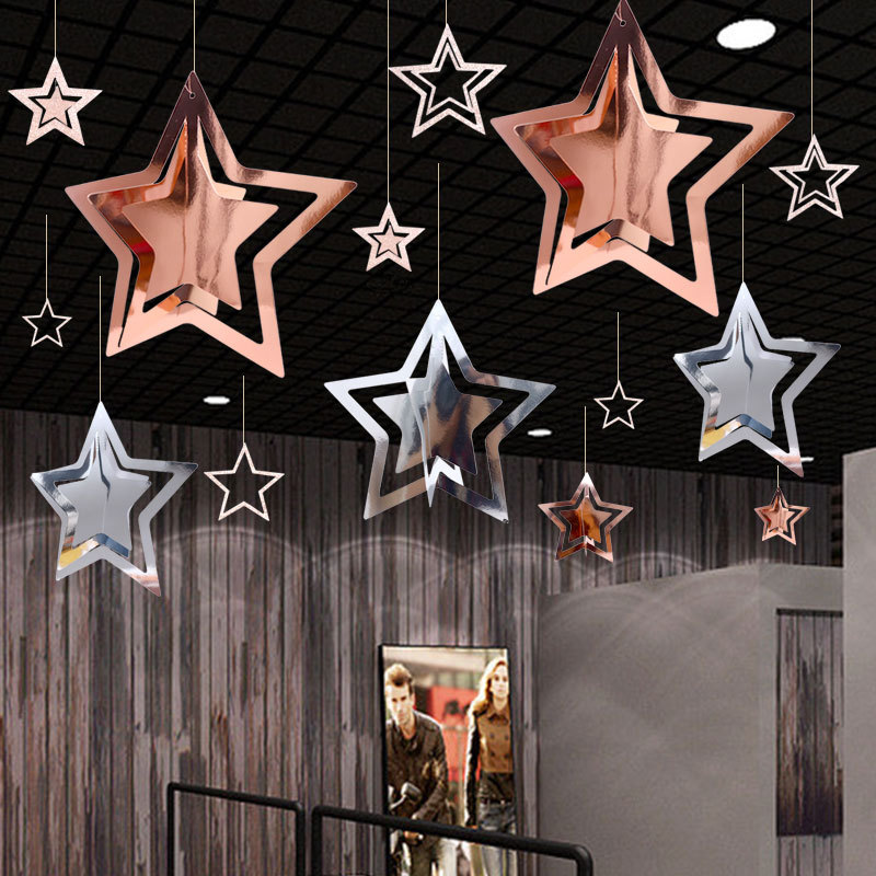 圣诞节装饰品店面店铺吊顶布置五角星星吊饰挂件挂饰珠宝橱窗创意