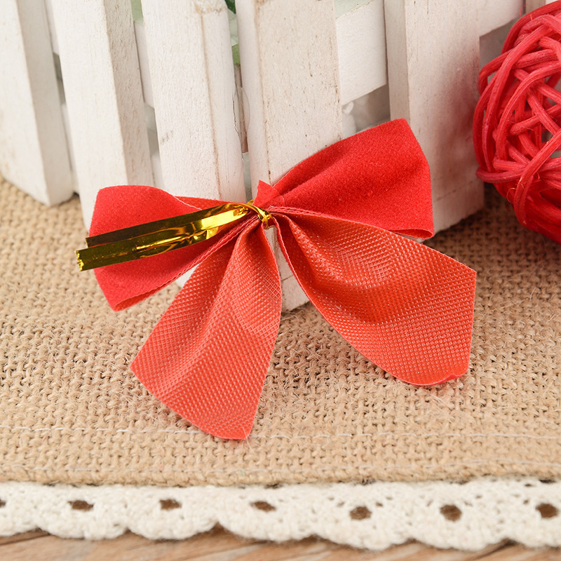 Christmas Bow Red Flocking Bow Christmas Tree Hanging Decorations Wholesale Garland Accessories 12 Pack