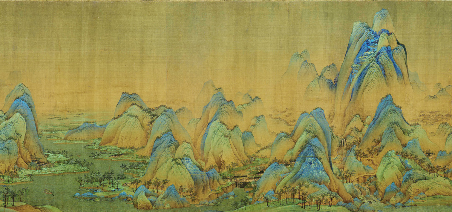 宋 王希孟 千里江山图十大传世名画之一高清艺术复制品绢丝布画芯