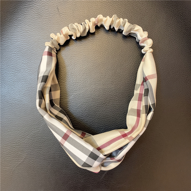 韩版同款经典粉色格子发带女绑发丝巾低马尾头饰品格纹发箍发饰