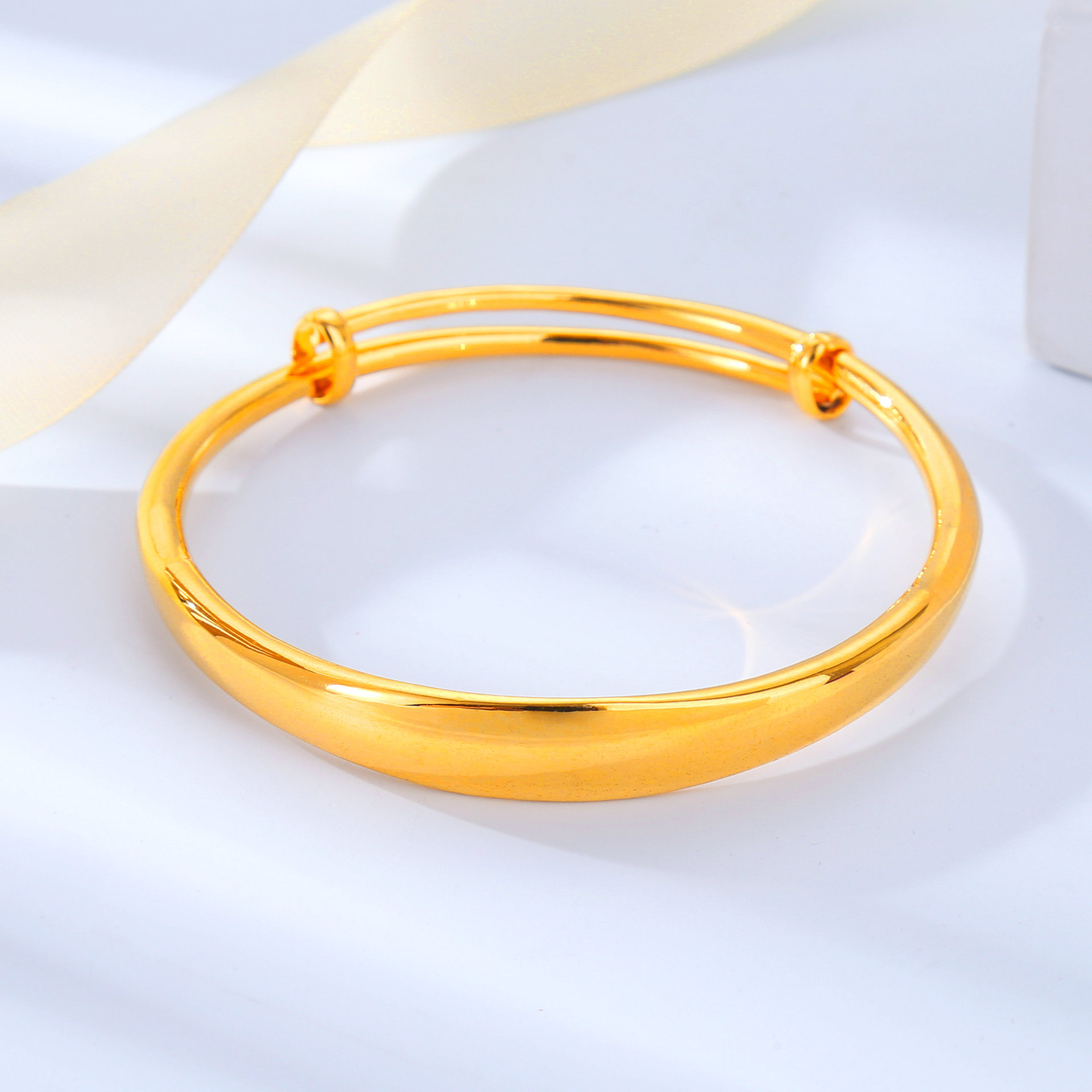 可调节加厚光面越南沙金手镯女 黄铜镀金龙凤满天星镯子首饰批发