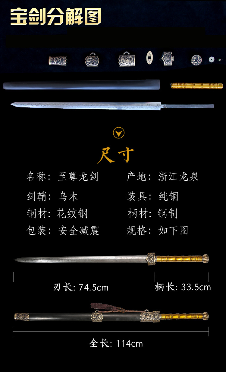 龙泉秦秋宝剑钢柄剑练臂六斤重剑收藏送礼冷兵器一体锻打 未开刃