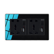 玻璃黑色147型英式港式二开双USB五孔十孔国际通用多功能插座面板
