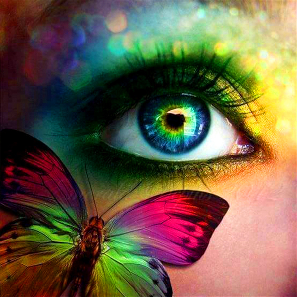 5d钻石画外贸新款眼睛蝴蝶十字绣满钻彩绘图片定制钻石绘画珠绣