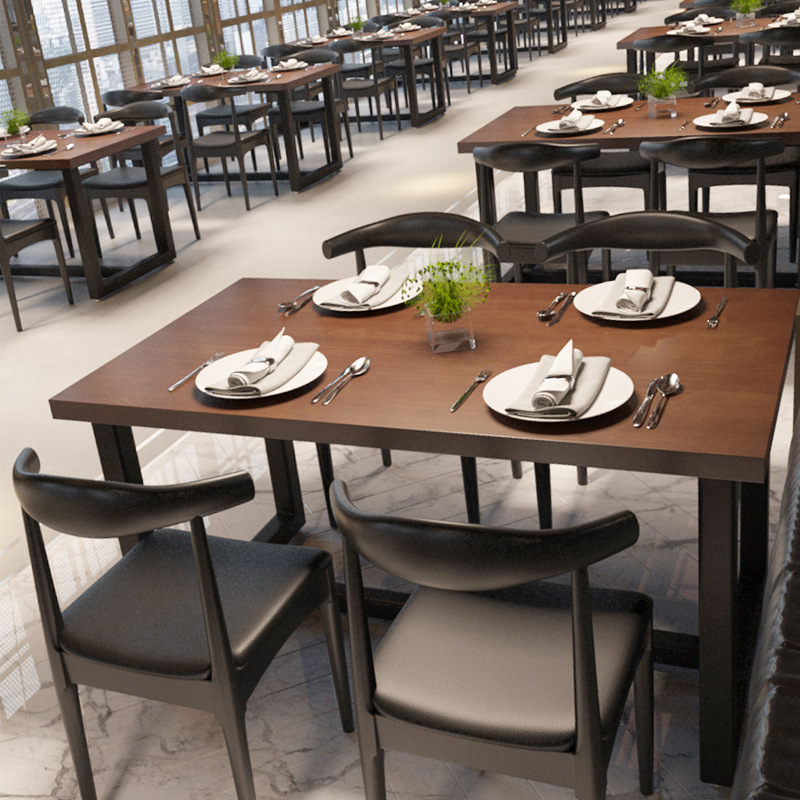 咖啡厅休闲实木餐桌批发火锅烧烤桌椅餐厅长方形餐桌组合饭店桌子